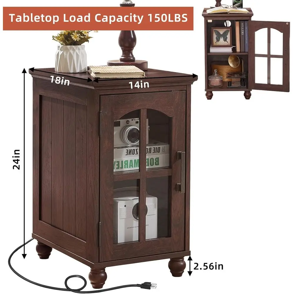 Narrow Side Tale t o 2,armNightstand with Charging Station,End Tale with Glass arn Door Stora, Cainet Organizer with Adjustale S