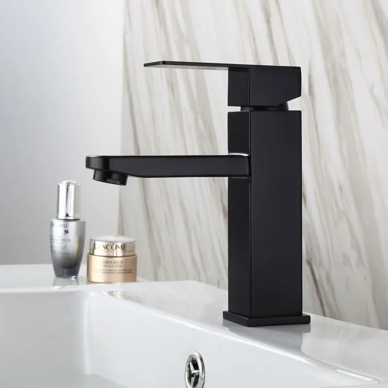 304 stainless steel black washbasin faucet Hot and cold European-style paint bath square single hole washbasin faucet