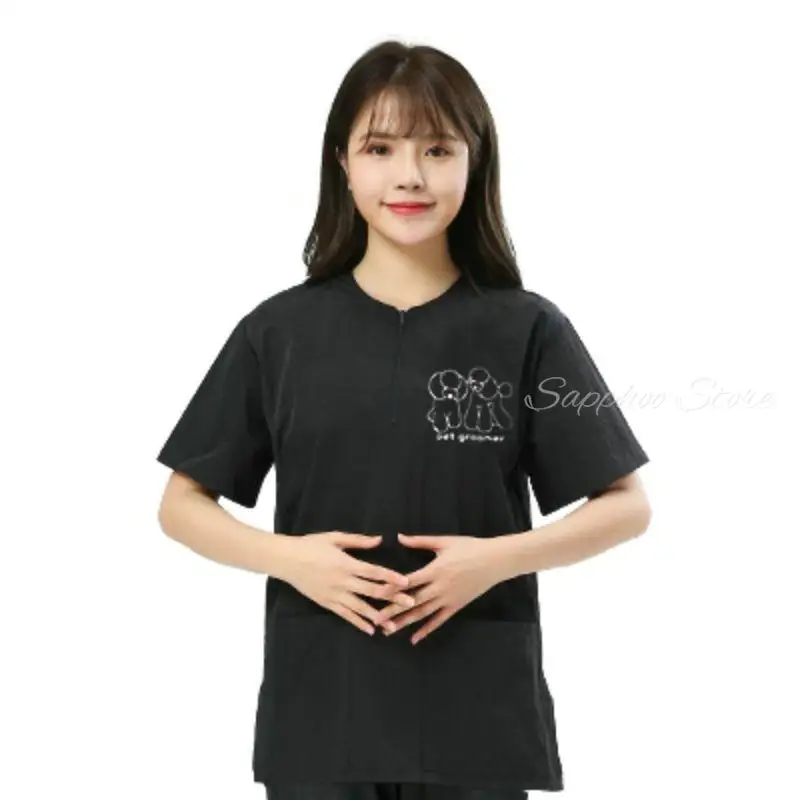 Black Bichon Poodle Top Waterproof Pet Grooming Apron Antistatic Non-stick Pet Beautician Work Clothes Dog Cat Bathing Apron