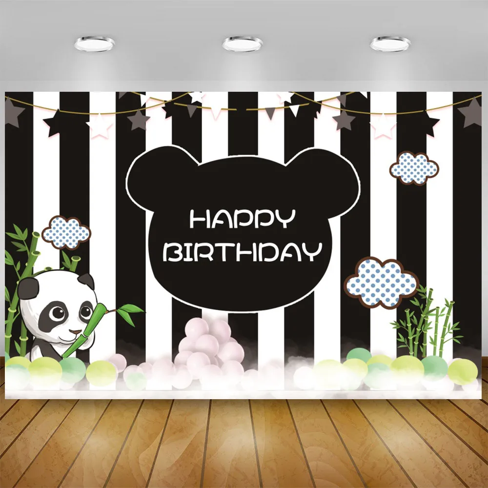 Cute Panda Theme Bamboo Birthday Party Background Photography Baby Shower Newborn Portrait Photo Customized Poster Photo Studio