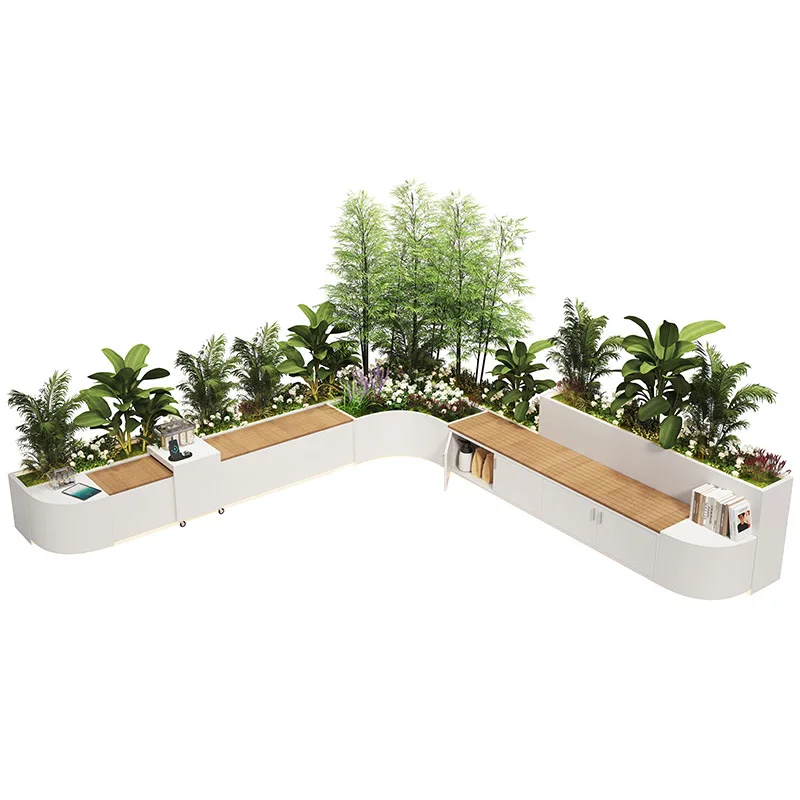 XL Outdoor Courtyard Stainless Steel Flower Box Seat Combination Balcony Iron Art Flower Bed Rectangular Planting Box