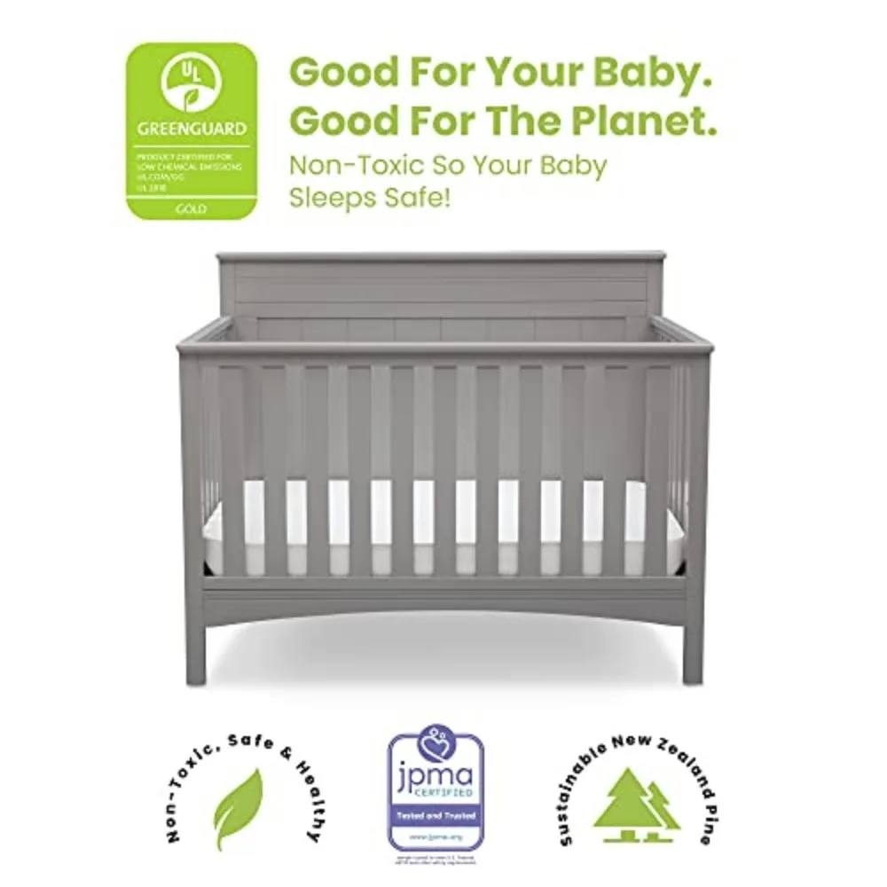 Delta Children Fancy 4-in-1 Convertible Baby Crib - Greenguard Gold Certified, Grey