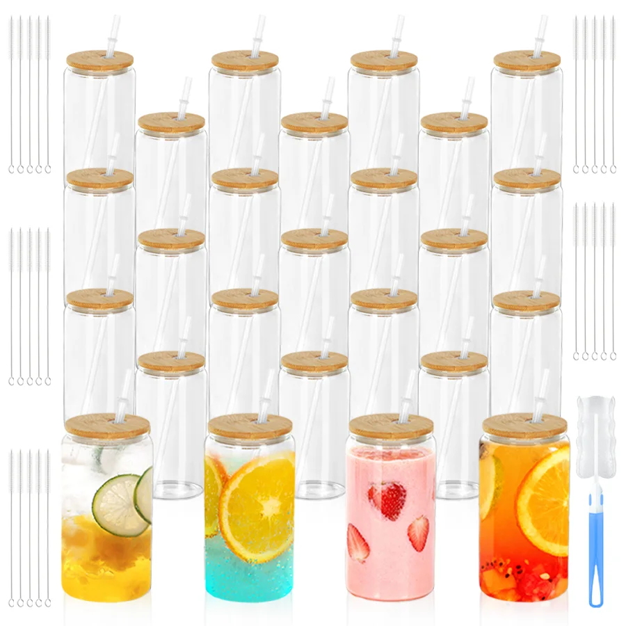 

25-Pack 16oz Single-Layer Plastic Water Bottles. Bamboo lid design, reusable, suitable for hot/cold drinks like coffee, beverage