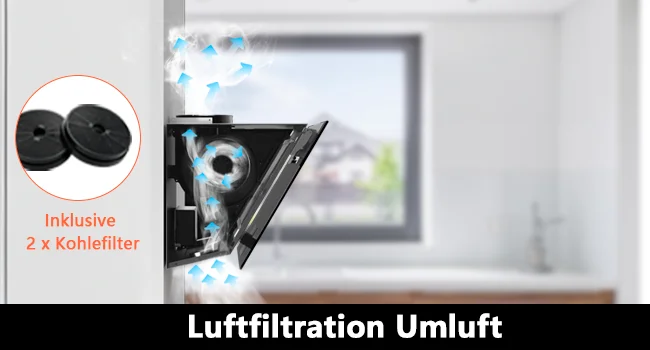 90 cm wandmontierte Dunstabzugshaube 800 m3/h A+++ LED-Touch-Steuerung, schwarzes Glas – Umlauf-/Abluftoption – Detail 5