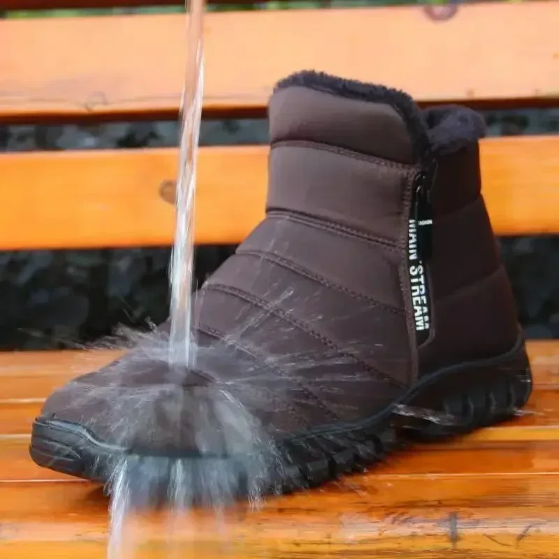 Botas de nieve con doble cremallera para hombre, zapatos gruesos y cálidos para ancianos, impermeables, antideslizantes, de algodón, suela de PU,