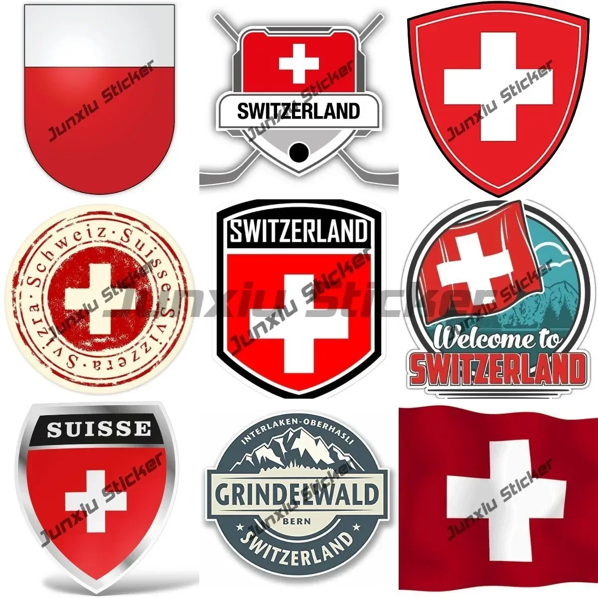 

Personality Swiss Heritage Sticker Switzerland Flag Shield Decal Bern Winterthur Lausanne City Travel Stamp Canton of Genève