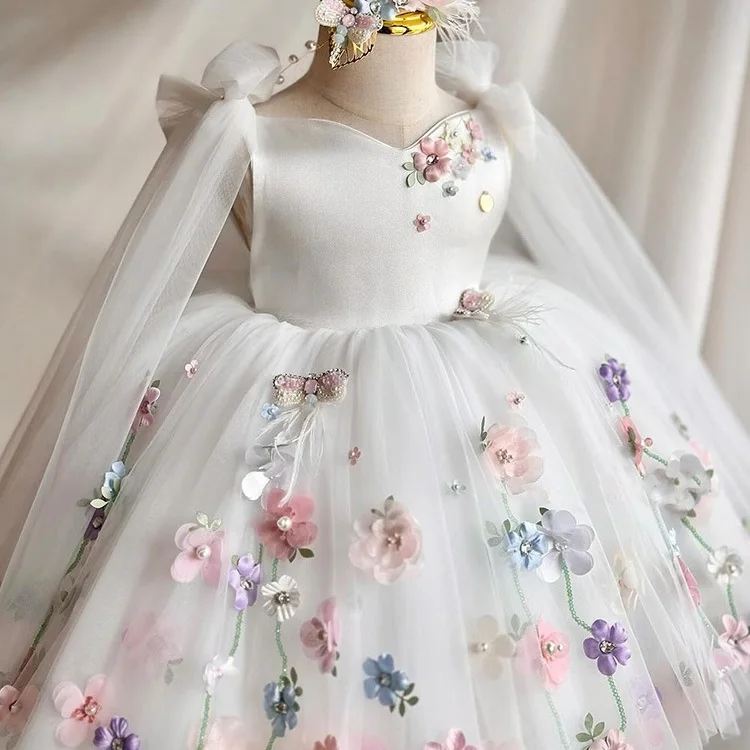 

Girl's Flower Lolita Princess Dress 2024 New Fashion Butterfly Knot Dew Back Fluffy Dress Birthday Flower Children's Clothing