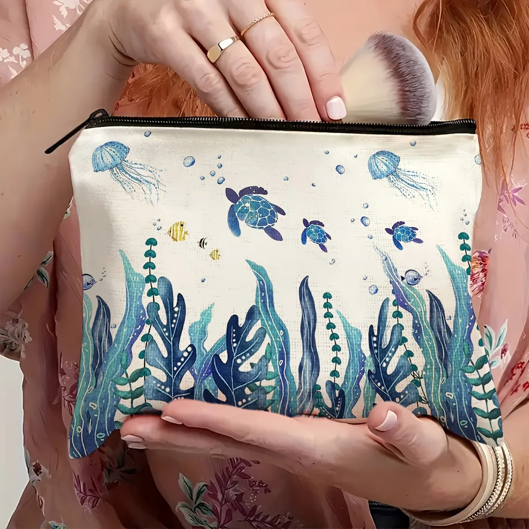 

A Vibrant Turtle Themed Makeup Bag Designed Cosmetic Storage Bag Portable Toiletry Storage Bag for Travel and Outdoor Use