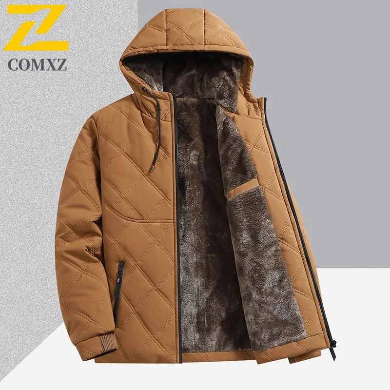 

COMXZ Мужская хлопковая стеганая куртка, толстая повседневная куртка с несколькими карманами, уличная зимняя куртка для кемпинга и катания на лыжах, уличная высококачественная стеганая куртка