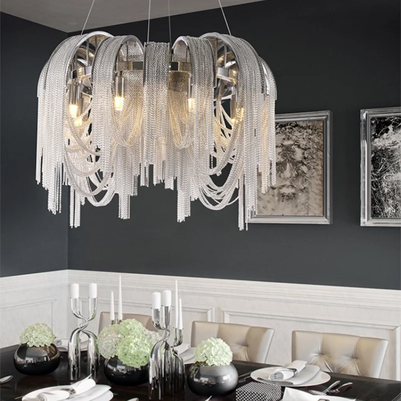 Italian Luxury Aluminum Chain Tassel Pendant Lights Restaurant Living Room Bedroom Hotel Designer LED Chandelier Home Decor Lamp