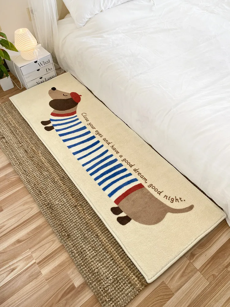 INS Style Cute Cartoon Dog Bedside Rug Faux Cashmere Soft Bedroom Carpet Fluffy Kawaii Puppy Area Rug Room Decor Floor Mat