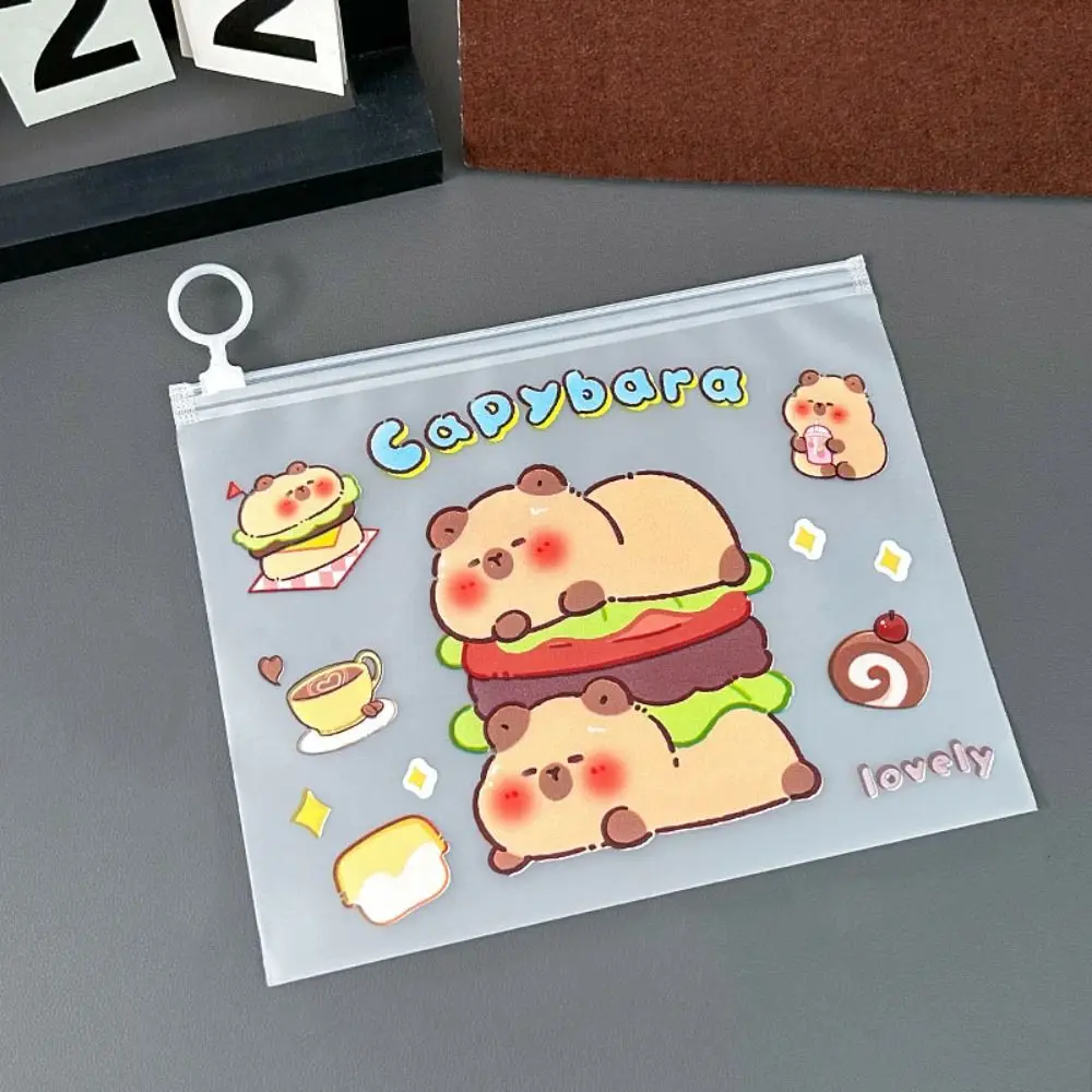 Large-capacity Capybara Transparent File Bag Zippered Waterproof Students Information Bag Light and Portable File Organizer