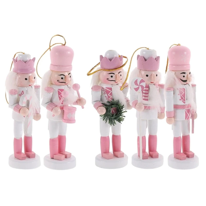 5 pezzi decorazioni natalizie in legno schiaccianoci, figurine soldati, pupazzi, bambole, ornamenti, centrotavola