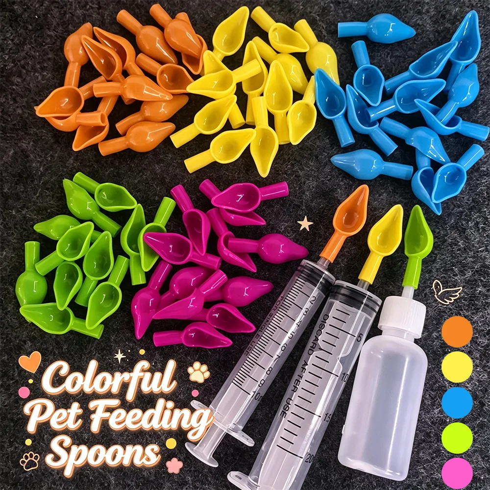 Pet Feeding Spoon Head Accessories, Multi-Colored Plastic Feeding Nozzles, Bird, Hamster, Reptile, Exotic Pet Feeding Syringe, Water and Milk Feeding Tool, Pet Feeder Replacement Spoon Head, 5 Colors Available, Can Be Connected to Syringe Squeeze Bottle, Feeding Accessories for Cockatiels, Budgerigars, Baby Birds, Reptiles, and Young Animals