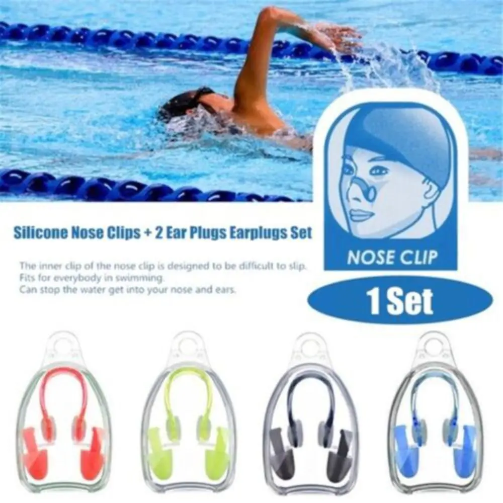 Reusable Waterproof Silicone Nose Clip Earplug Set with Box Portable Swimming Earplugs Soundproof Earplugs Swimming Nose Clip