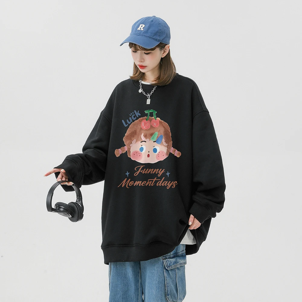 Sweat-Shirt à Capuche et Col Rond pour Femme, Pull à Manches sulf, Streetwear, Y2K, Automne 2023