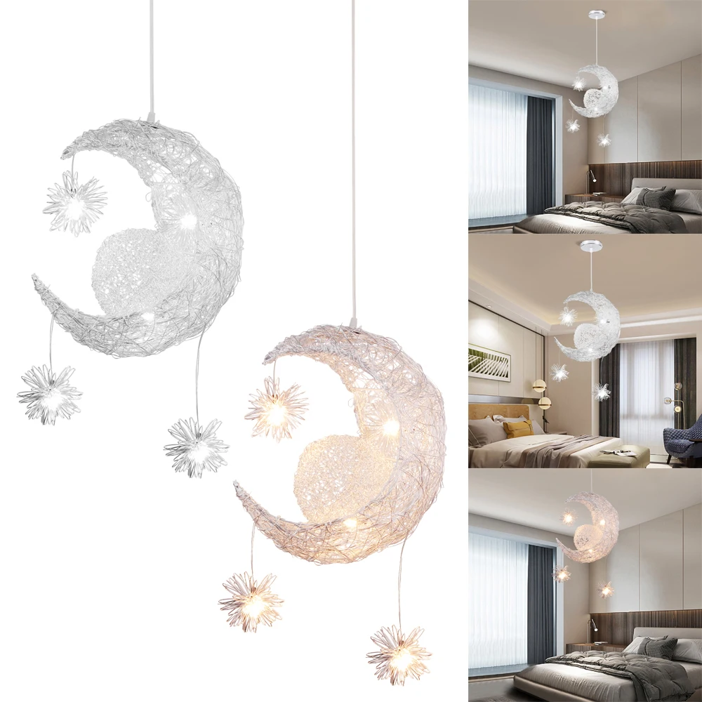 Modern Romantic LED G4 Pendant Light Moon Star Ceiling Chandeliers Suspension Kids Bedroom Hanging Lamp Christmas Home Decor