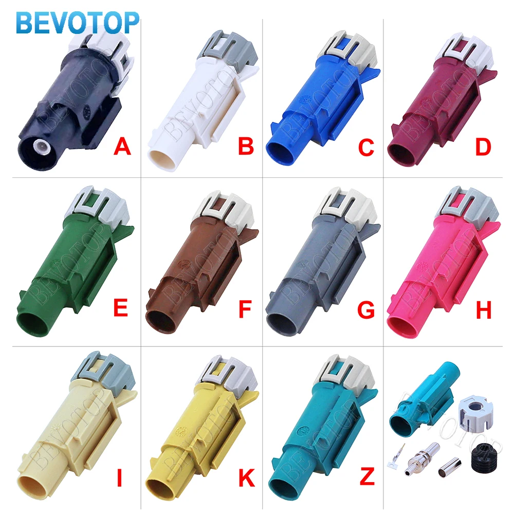 10PCS Waterproof Fakra Male Plug Connector Set for RG316 RG174 LMR100 RF Coaxial Cable BEVOTOP Auto Cable A/B/C/D/F/G/H/I/K/Z