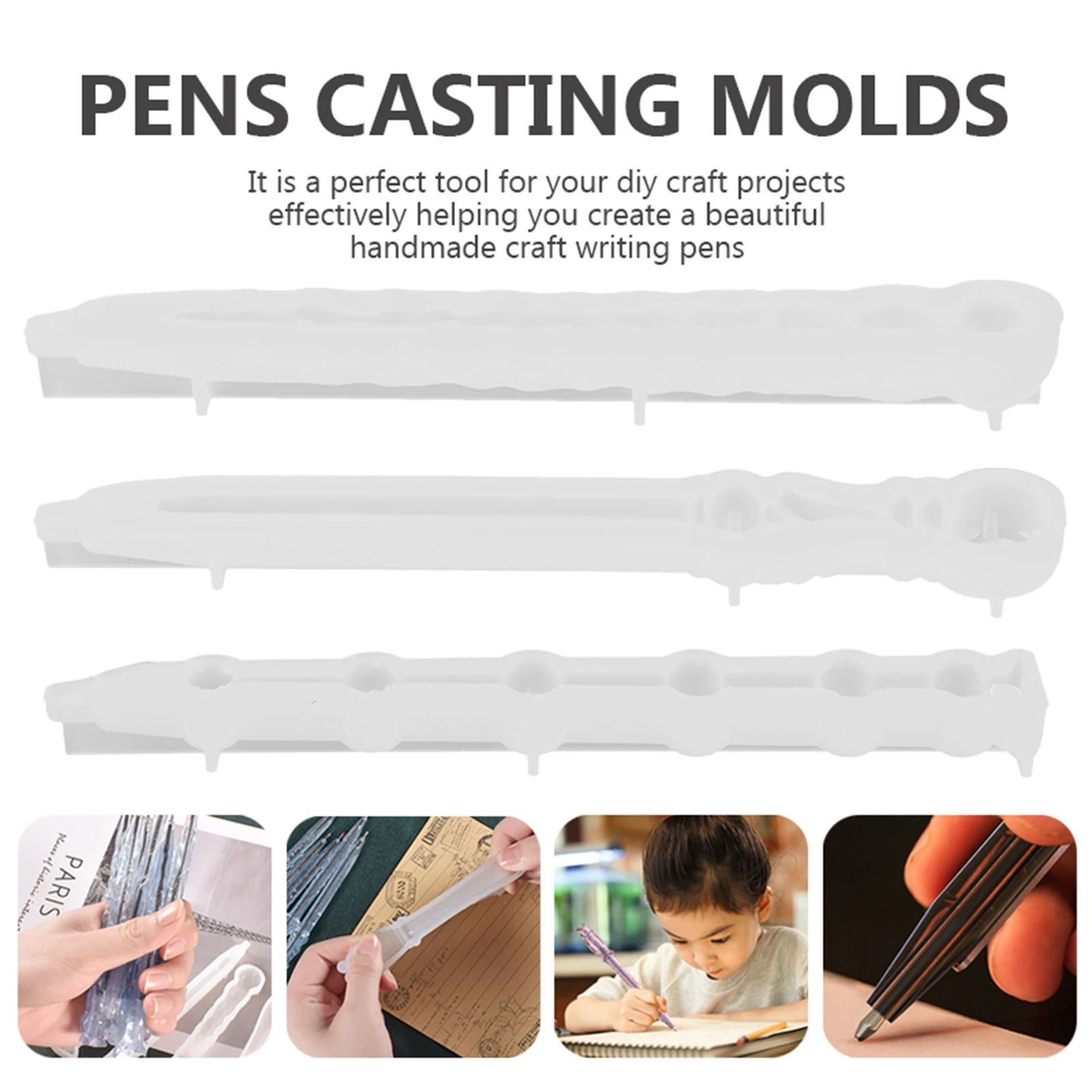 

3pcs W Ballpoint Pen Silicone Epoxy Craft Jewelry Making Supplies Non stick H made Ballpoint Casting Molds Art Molds