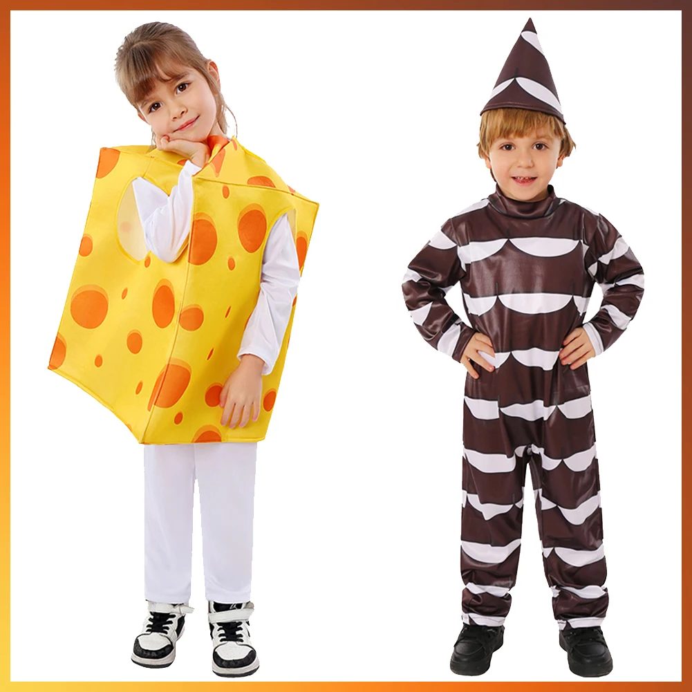 Cartoon Food Disguise Costume Funny Cheese Chocolate Cosplay Kids Boys Girls Fantasy Children Roleplay Halloween Party Clothes