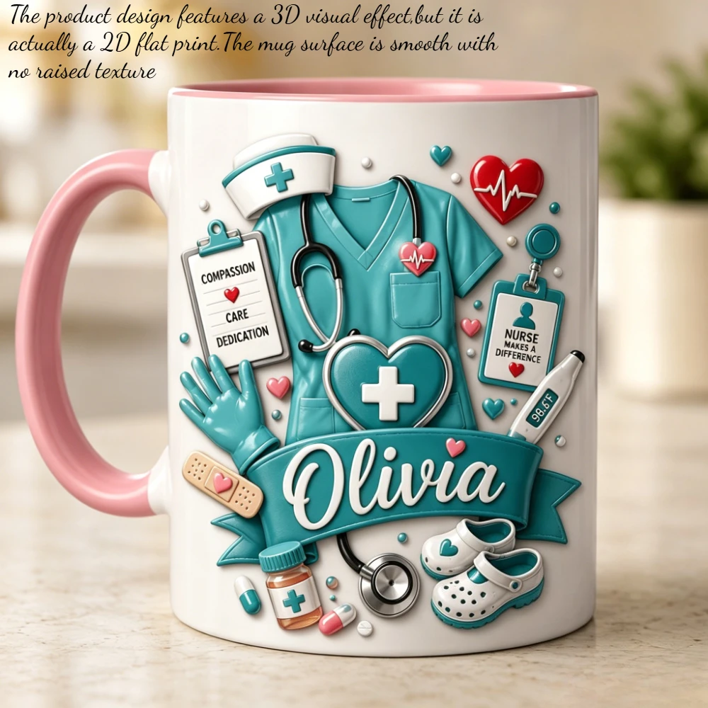 Personalized Nurse Mug 11oz Custom Name Teal Stethoscope Design Ceramic Cup Gift for RN Medical Worker