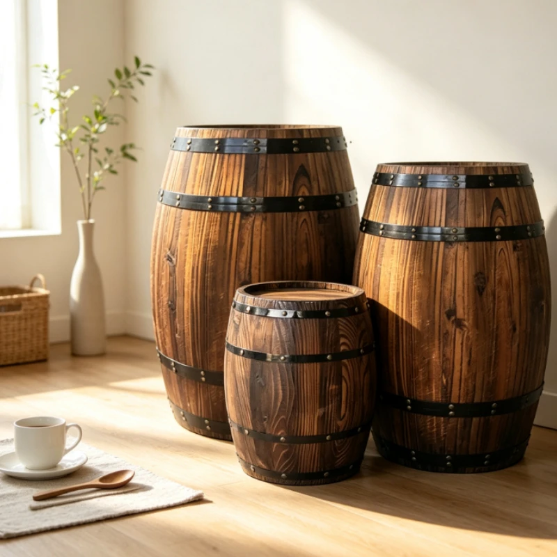 Wooden Oak Wine Barrel Planter, Sturdy Rustic Home Bar Decor, Perfect for Wedding Props, Event Stage, Photo Backdrop Stand