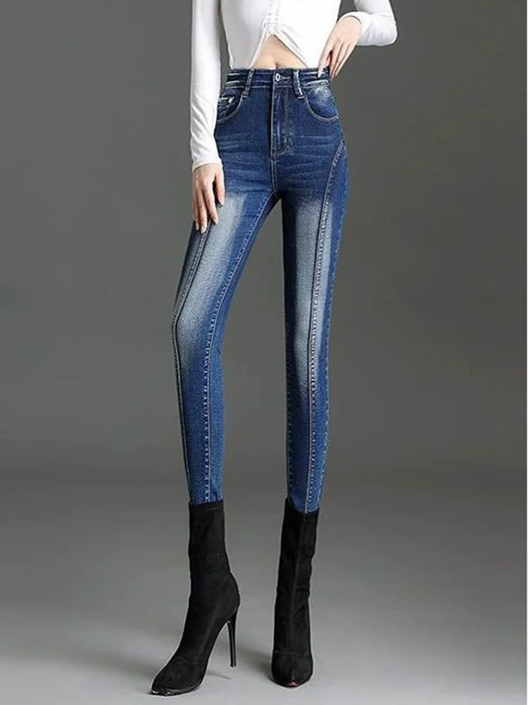 جينز مستقيم عتيق عالي الخصر للنساء غير رسمي نحيل Vaqueros مرن موضة ريترو مغسول قلم رصاص ملابس الشارع الشهير من قماش الدنيم #6