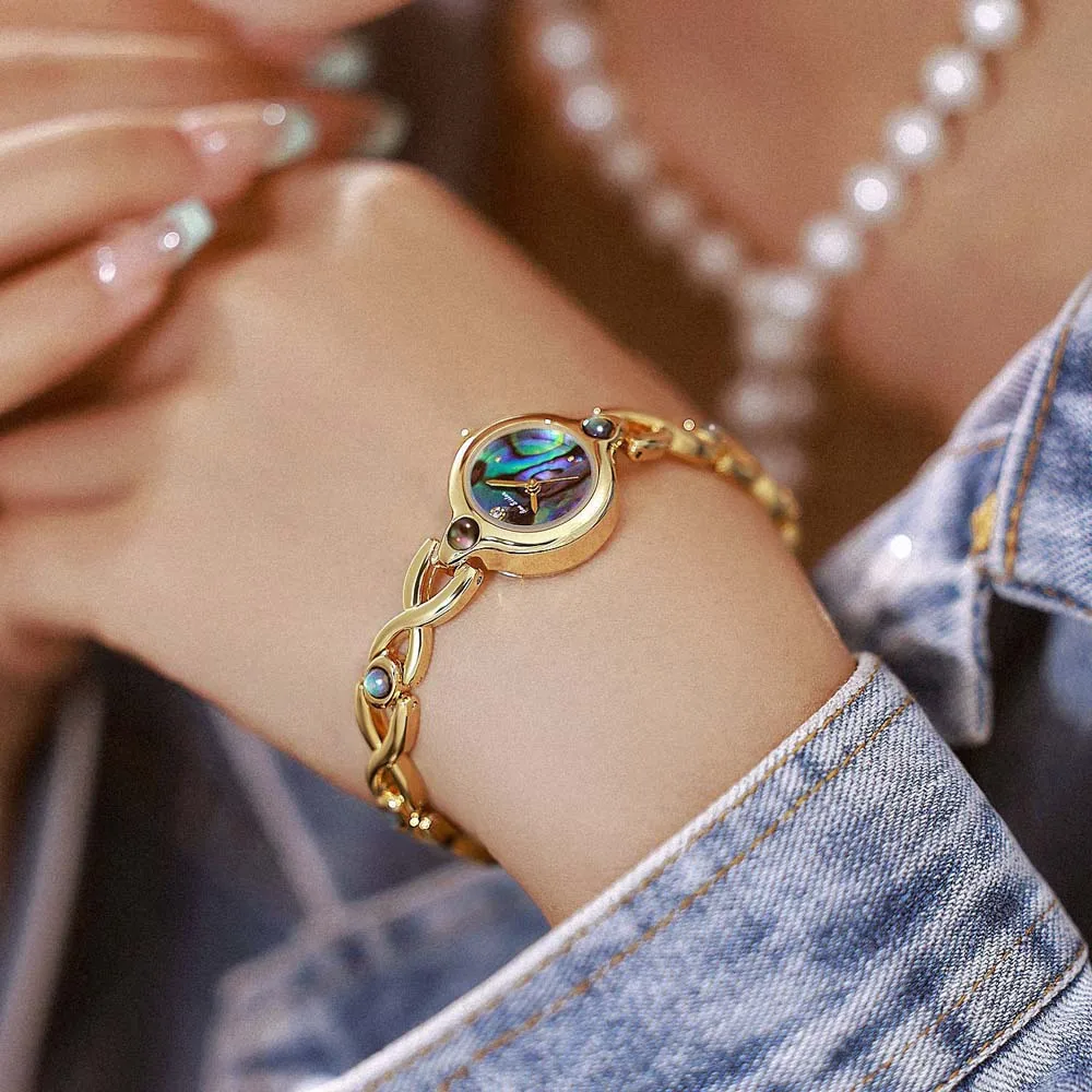 Luxury Women Quartz Watch Natural Black Abalone Shell Dial Fashion Small Wristwatch Elegant Lady Bracelet Clock Gifts