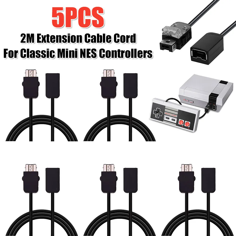 5pcs 2M/6.5FT Extension Cable Cord For Classic Mini NES Controllers Extension Cable with Metal Nickel Plating Plug
