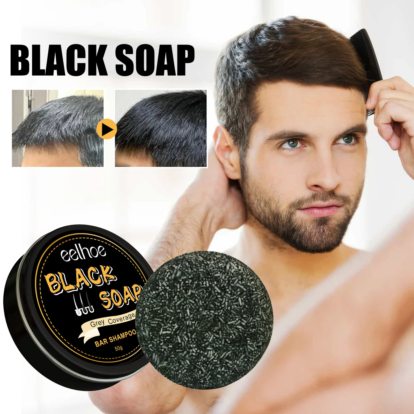 Hair Darkening Soap Bar Organic Hair Dy Nutritious Anti-White Hair Soap for Itchy Scalp Black Hair Growth