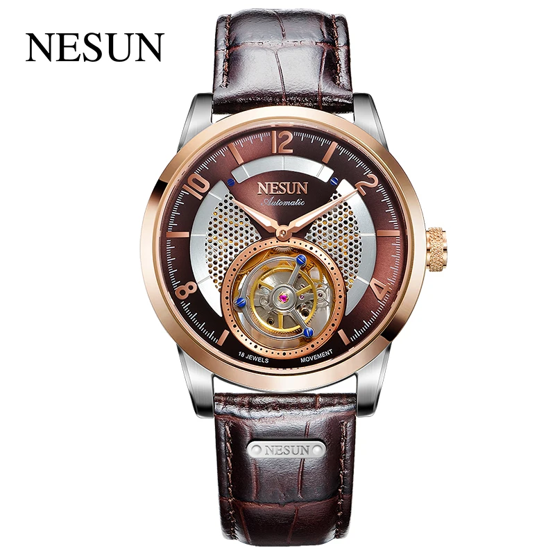 NESUN Luxury Brand Men Tourbillon Automatic Business Wristwatches Sapphire Crystal Skeleton Dial 50M Waterproof Male Gift Clock