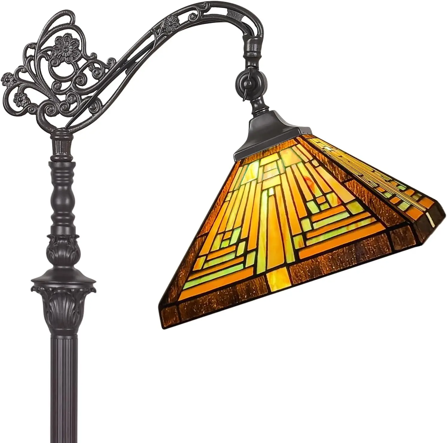 Floor Lamp H62 Tall Antique Mission Style Stained Glass Soft Light Arched Gooseneck Adjustable Angle Reading La