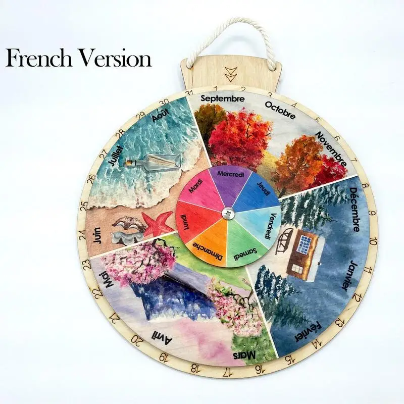 壁の装飾のための木製のホイールカレンダー、四季、週、オールシーズン、寝室、リビングルーム
