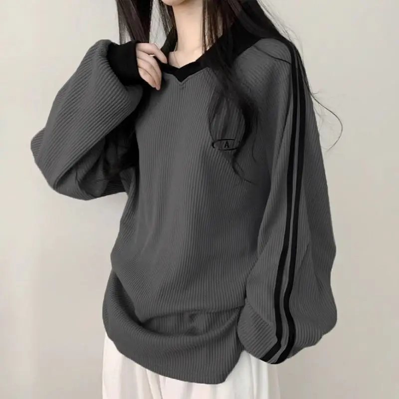 كلية نمط اللون منعت بولو طوق شريط مزدوج الهراء متماسكة أعلى المرأة بسيطة تنوعا تي شيرت