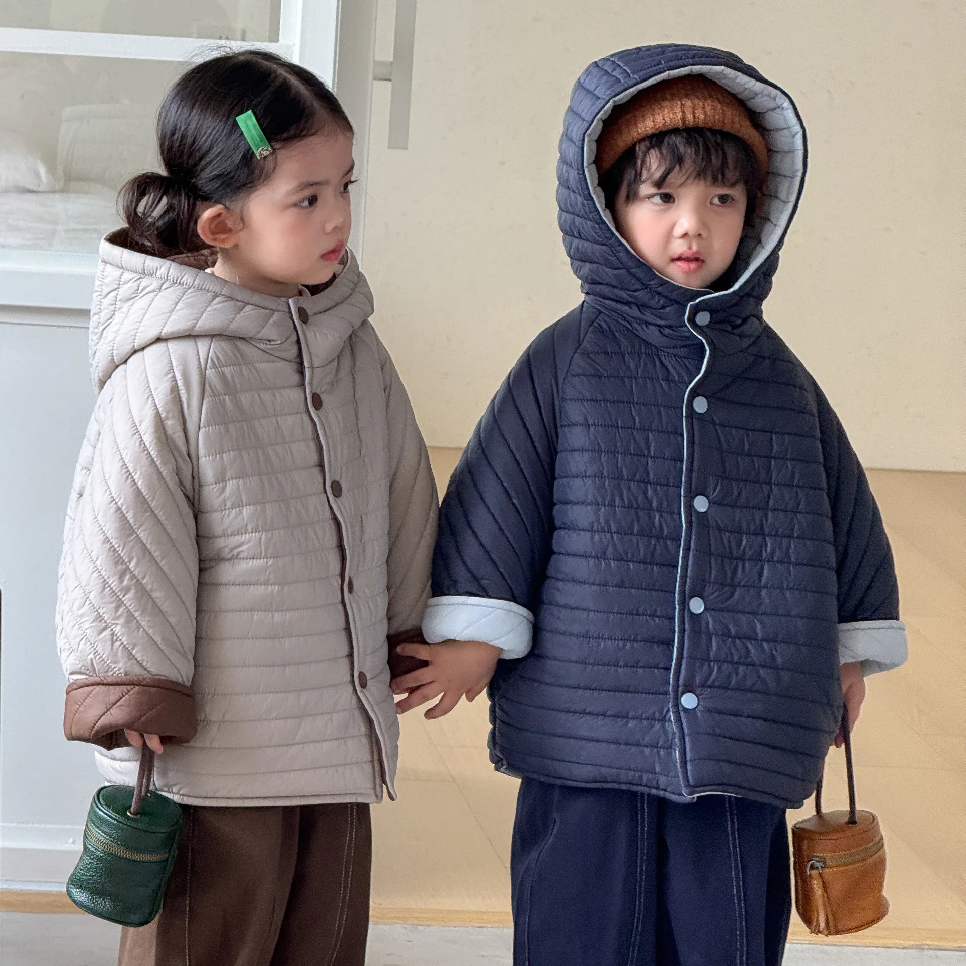 2026 Winter New Children Cotton Padded Jacket Reversible Plus Velvet Thick Boys Girls Quilted Cotton Coat Kids Clothes