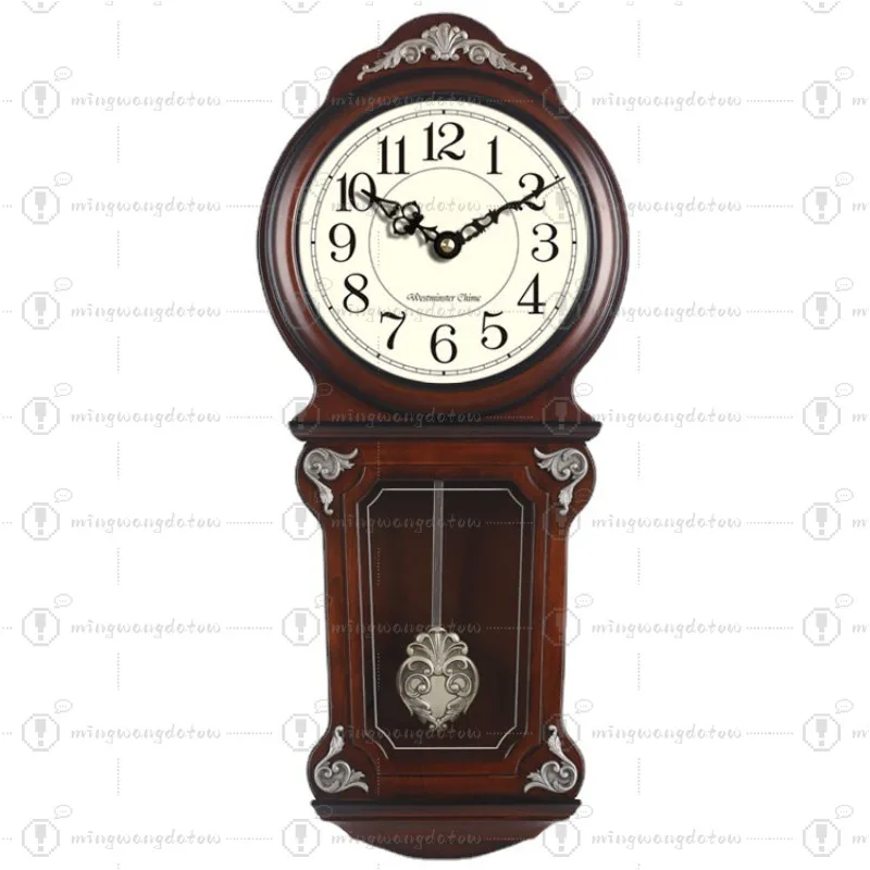 European Retro Solid Wood Wall Clock, Musical Chime & Pendulum