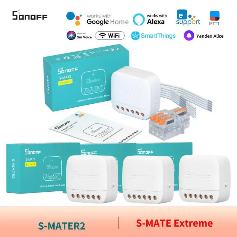 SONOFF S-MATE Extreme Switch S-MATE2 Work With MINIR4 Diy With/without Neutral Wire Solution Support Alexa Google Alice Ewelink