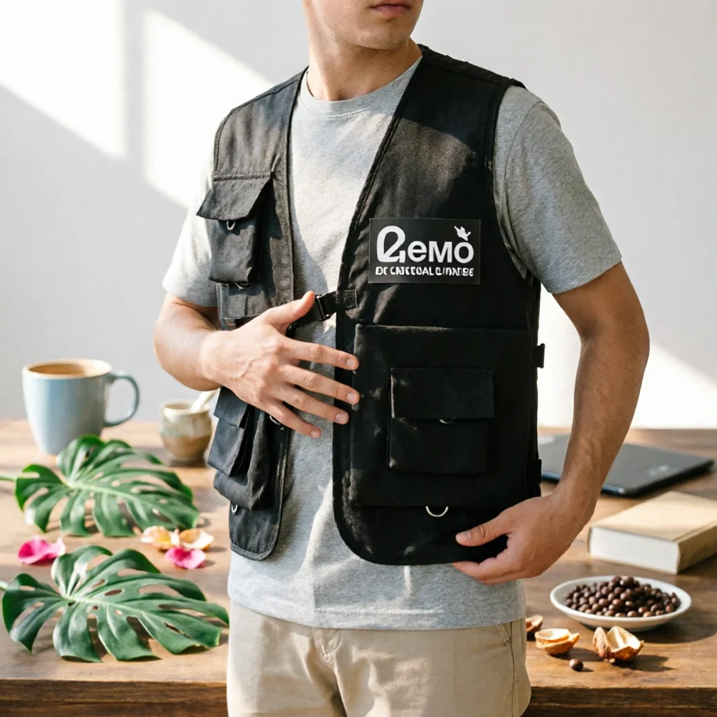 

Black Cargo Vest Streetwear Design Multi-Pocket Vest Apparel Long-Lasting Fashion Clothing for Men, Outdoor