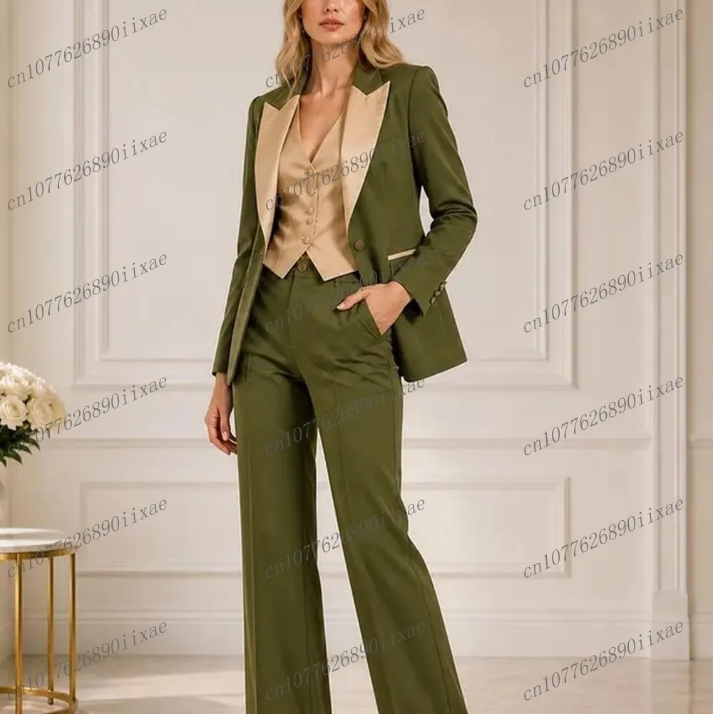 

Champagne And Army Green Women Suits Lady Business Tuxedos Mother Wedding Party Formal Ladies 3 Piece Set Jacket Vest Pants