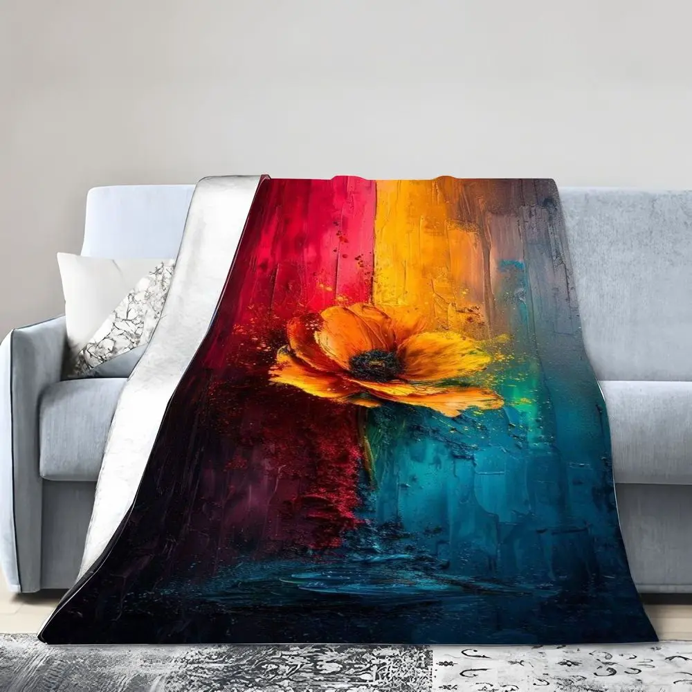 لوحة زيتية على شكل زهرة الخشخاش البرتقالية النابضة بالحياة - فن فرشاة محكم ديناميكي على القماش، غنية باللون الأحمر إلى الأصفر اللامع