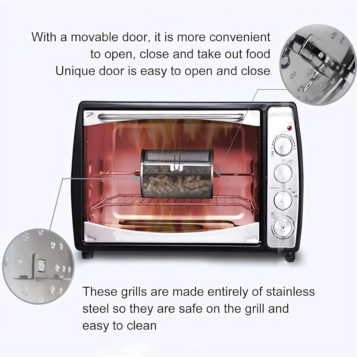 Stainless Steel Rotating Grill, Basket Automatic Wind up 360 Rotisserie BBQ Grill Cage Rolling, Outdoor Grilling Baskets Kit