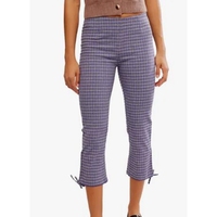 Combhasaki Women Summer Capri Pants Elastic Low Waist 3/4 Length Pants Y2K Aesthetic Plaid Slim Cropped Trousers with Bow Decor
