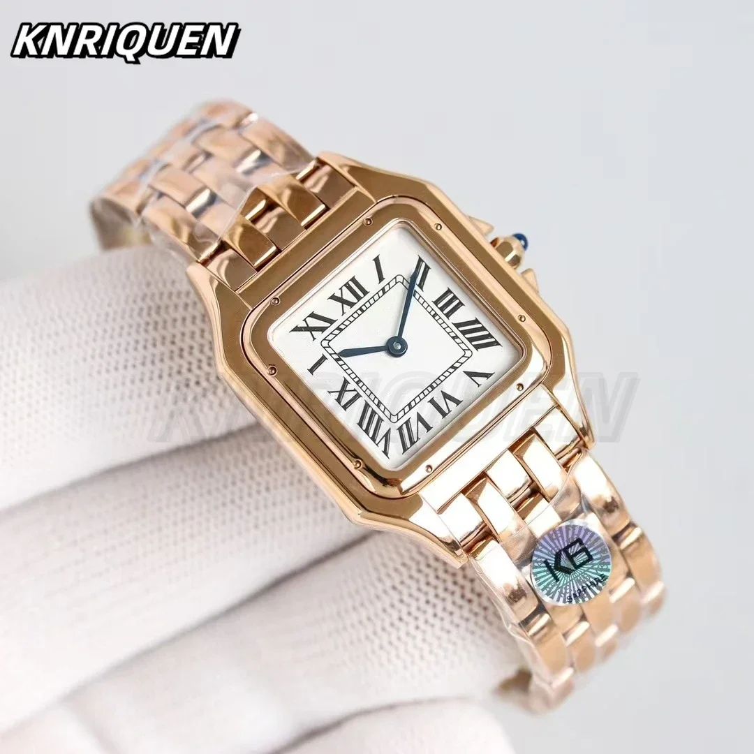 Top High KNRIQUEN Cartsri 27mm Fashion Woman Rose Gold Silver 316L Stainless Steel 751 Quartz Watch Movement with Blue Hands