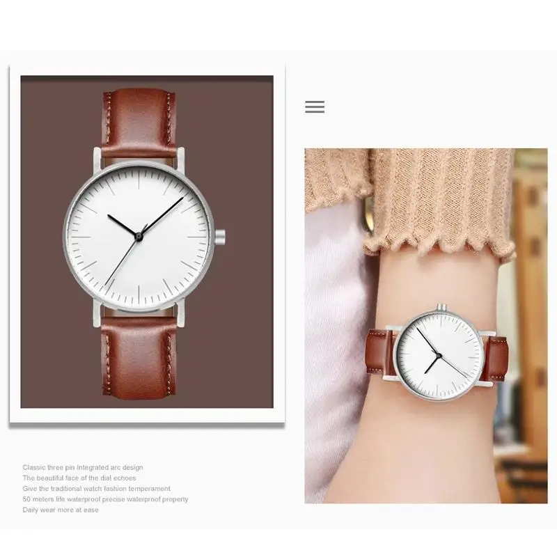 Reloj de Ronda de acero a la moda para hombres y mujeres, reloj literario y Simple de cuero genuino, reloj de estudiante de moda, nuevo