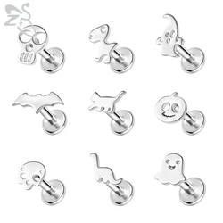 ZS 9pcs/lot Punk Pumpkin Ghost Shape Labret Lip Piercing 16G Stainless Steel Stud Earring Cartilage Tragus Helix Piercings 6/8MM