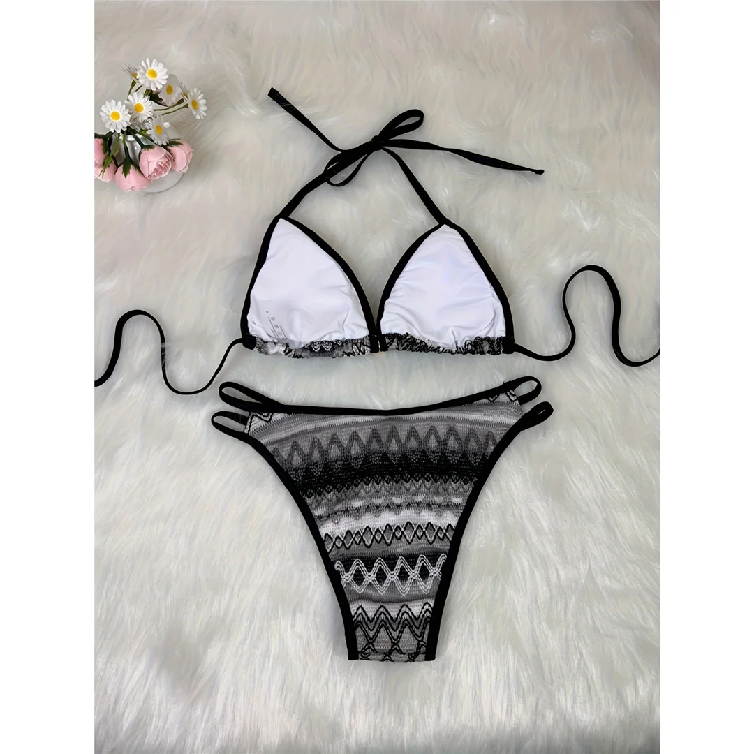 S - XL Bedruckter Neckholder-Bikini mit hohem Beinausschnitt, zweiteiliger Bikini-Set für Damen, Badeanzug, Badebekleidung, Badeanzug, Schwimmanzug V7307 – Detail 19