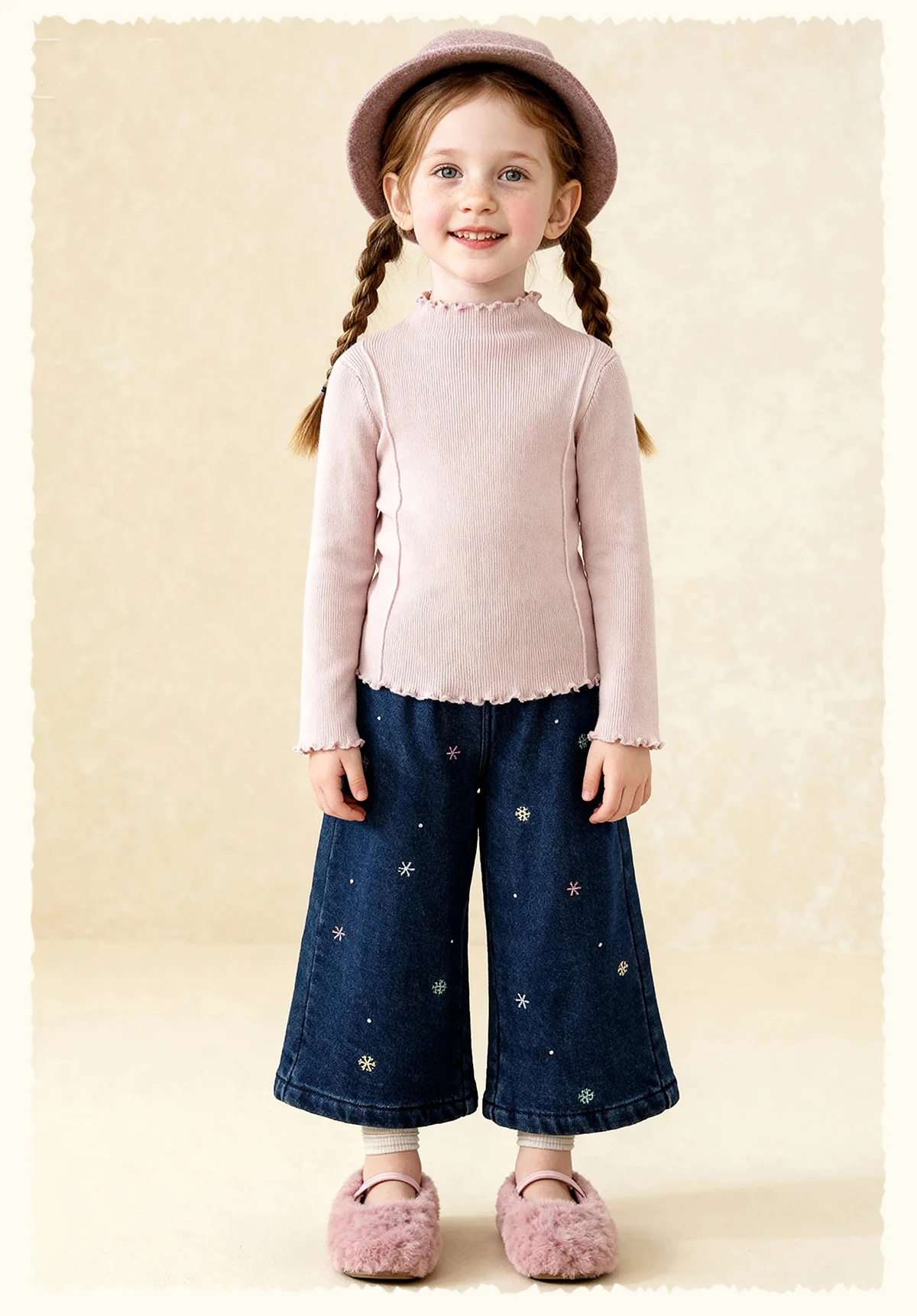 Amila Kids 2026 Winter Mädchen Strickshirt Top Grau Rosa Reisrot Schwarz Rüschen Halbhoher Kragen Weich Nicht hautverletzend – Detail 15