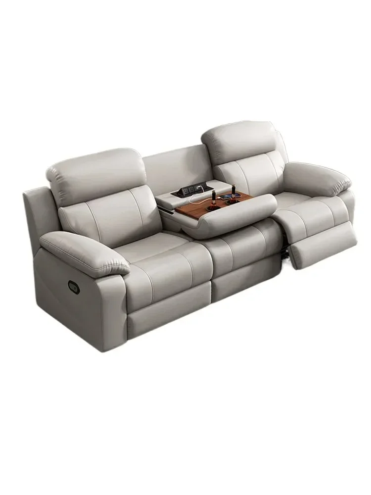 

Space electric cabin first floor cowhide living room three-person function home theater leather sofa