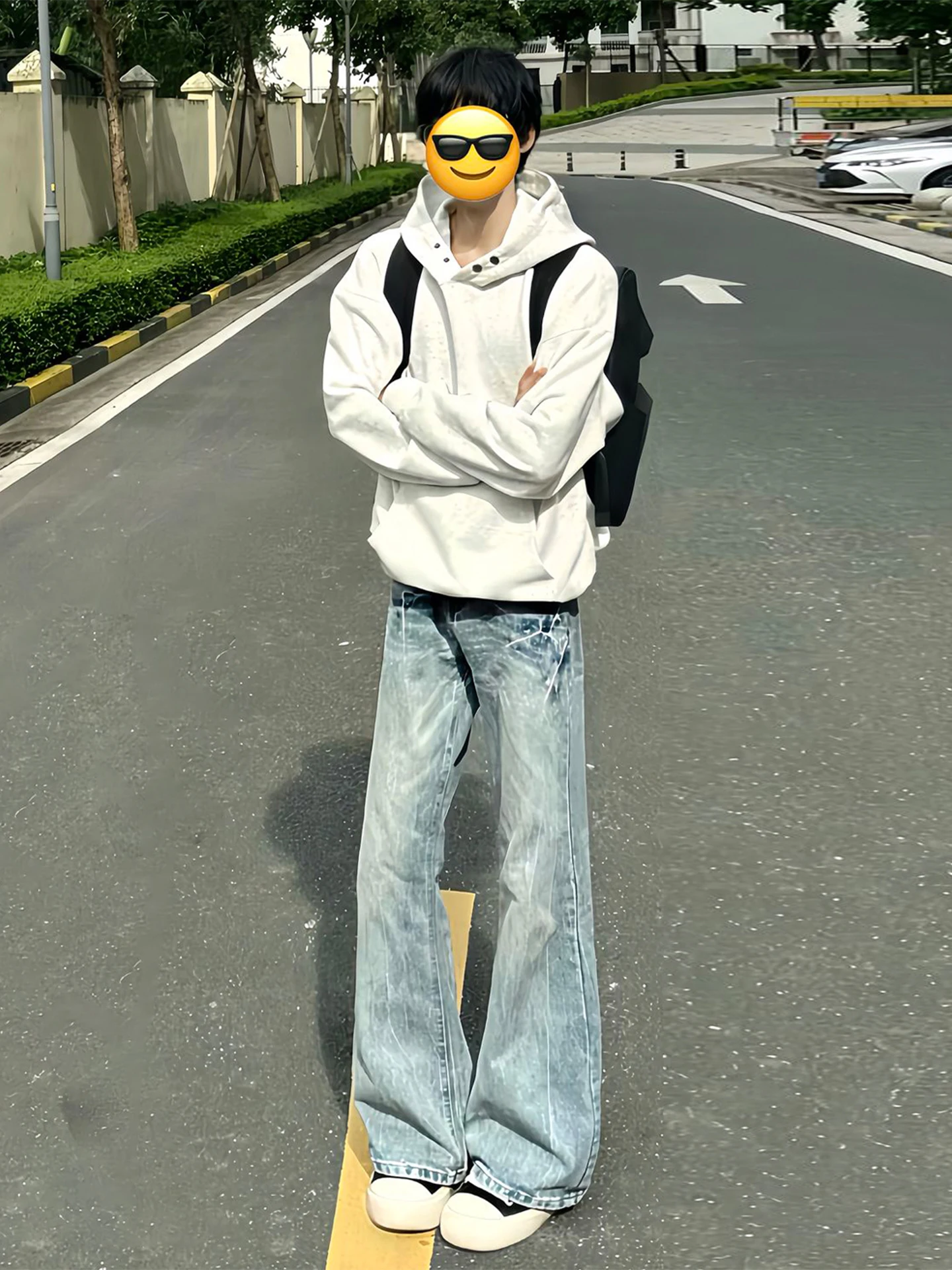 

Мужские джинсы с высокой талией, прямые, синие, из денима, весенние, слегка расклешенные, в американском уличном стиле, осенние