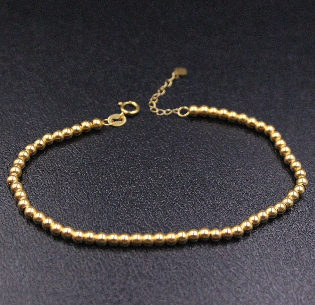 Real 18K Yellow Gold Bracelet Women's 3mm Polish Beaded Link 7inch /1.8-1.9g